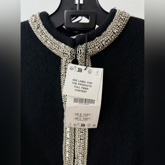 NWT Zara Jacket | ZARA 100% WOOL BEADED CARDIGAN/ JACKET (Size: M) - Picture 15 of 16